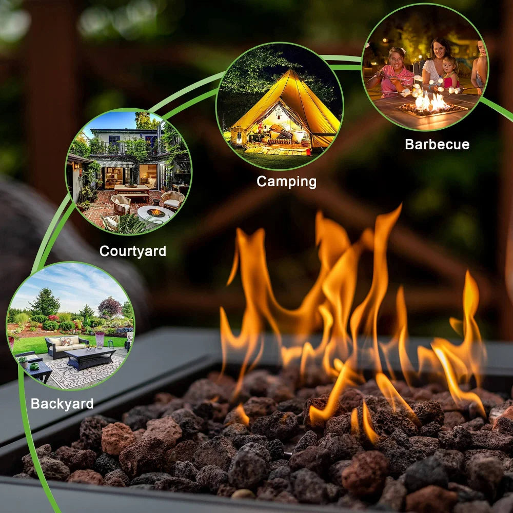 28in Outdoor Propane Fire Pit Table 50000 BTU Lava Stone Lid