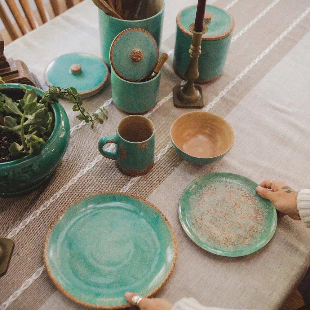 Patina Turquoise Ceramic Southwestern Dinnerware Set With Plates Bowls Mugs