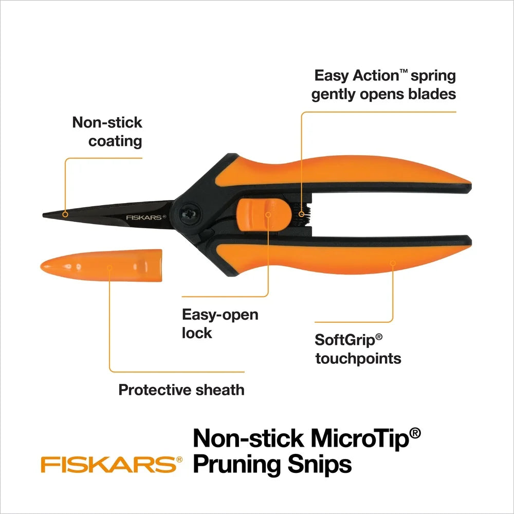 6 Inch Non-Stick Micro-Tip Pruning Shears Easy Action Spring Stainless Steel Blades Comfortable Handles Garden Maintenance