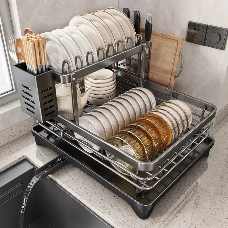 Stainless Steel Dish Drying Rack With Drainboard Over Sink Plate Organizer