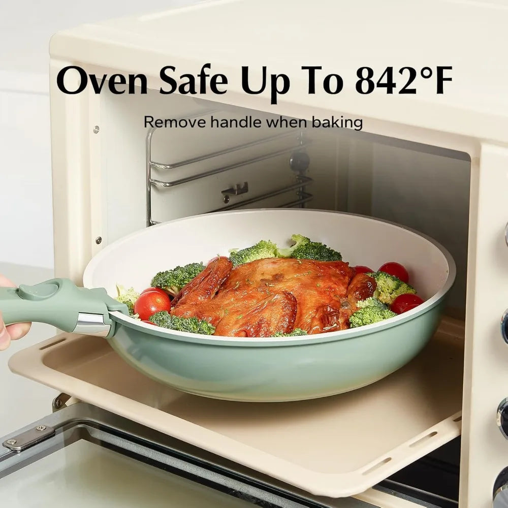 ceramic nonstick pans and pots set, ceramic cookware set with detachable handles16pcs, induction dishwasher oven safe kitchen c