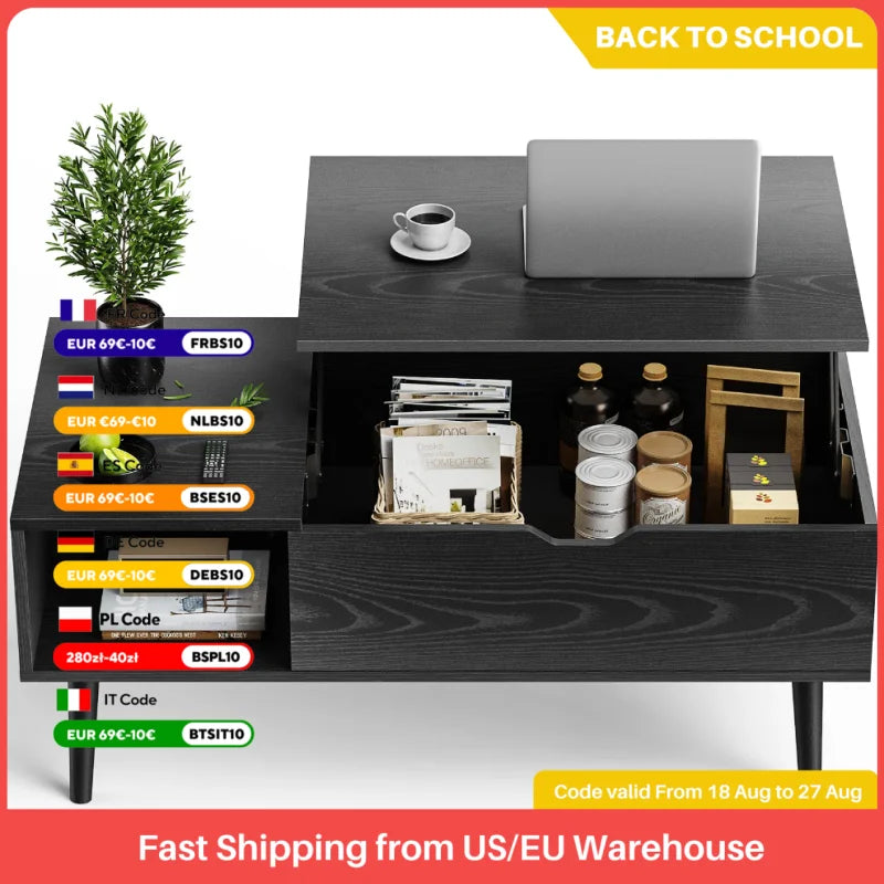 JHK Lift Top Coffee Tables For Living Room 39.37"x19.7" Desk Tea Wood Dining Tables Adjustable Storage Shelf Easy Lift Or Lower