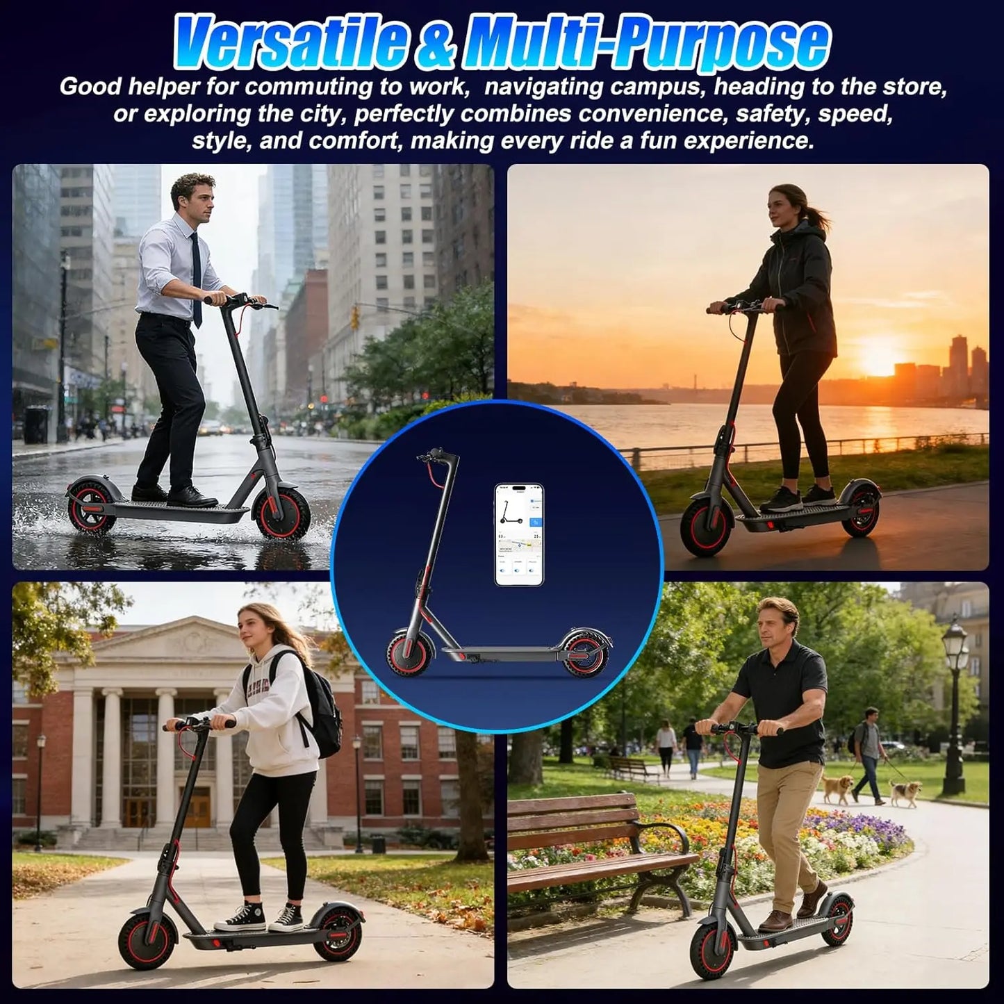 350W Folding Electric Scooter 36V Battery 18 MPH 15 Mile Range App