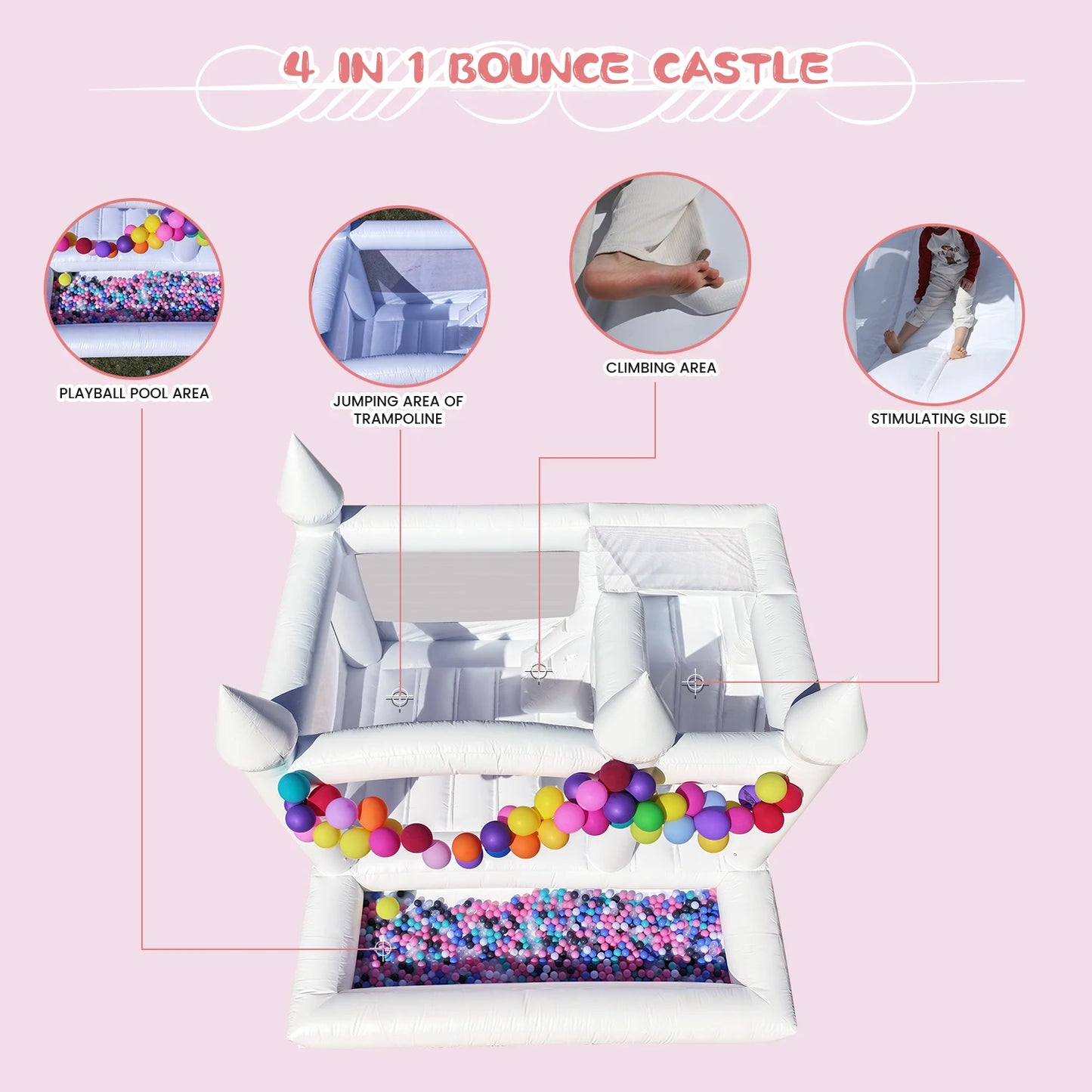 13ft Commercial PVC White Bounce House Inflatable Wedding Castle For Kids And Adults