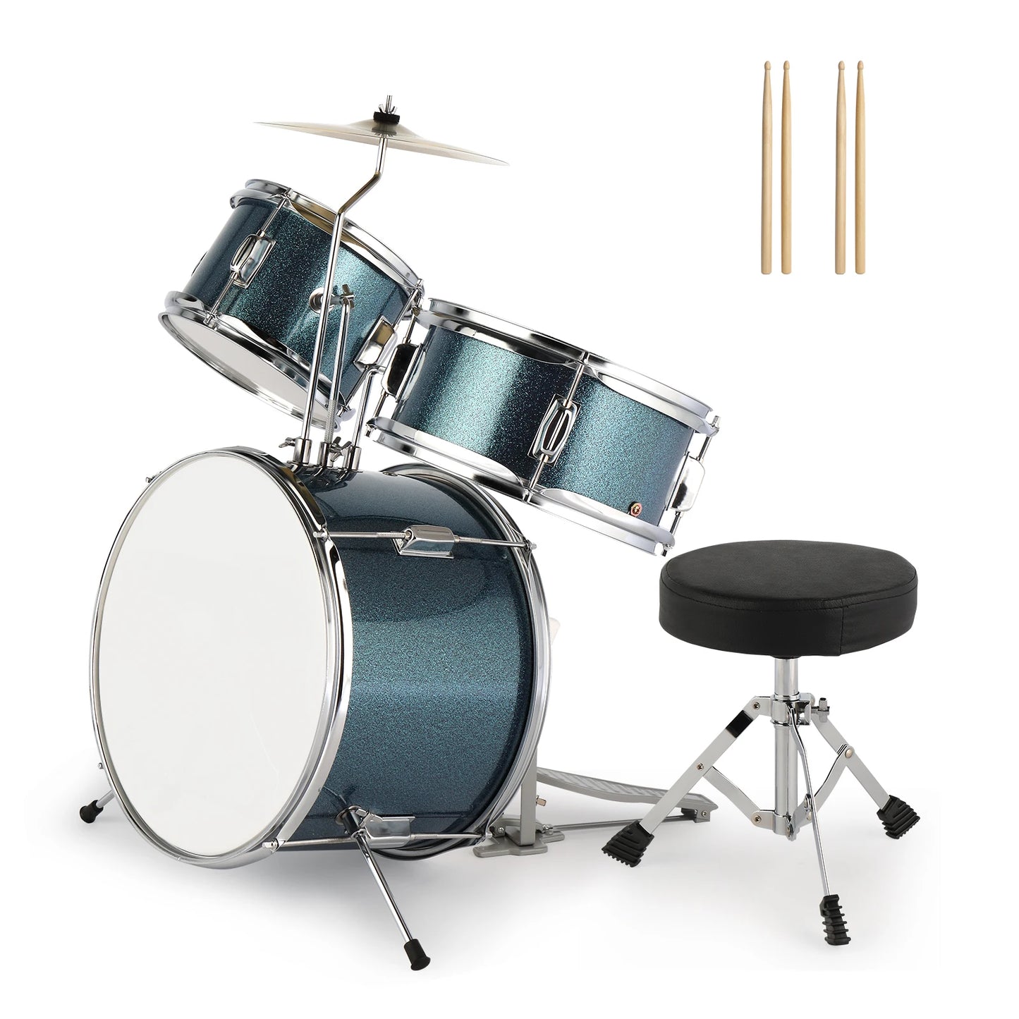14 By 10 Inches Junior Kids Drum Set 3 Piece With Pedal Sticks Stool