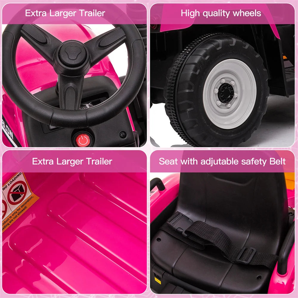 12V Kids Electric Ride On Tractor With Trailer Remote Control For Ages 3 To 8