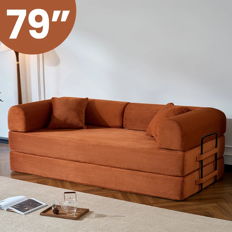 79 Inch Folding Sofa Bed Corduroy Upholstered Loveseat Sleeper For Living Room