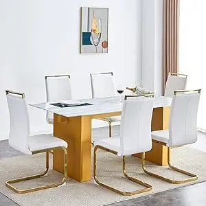 71Inch Glass Dining Table Set For 6 With Tempered Glass