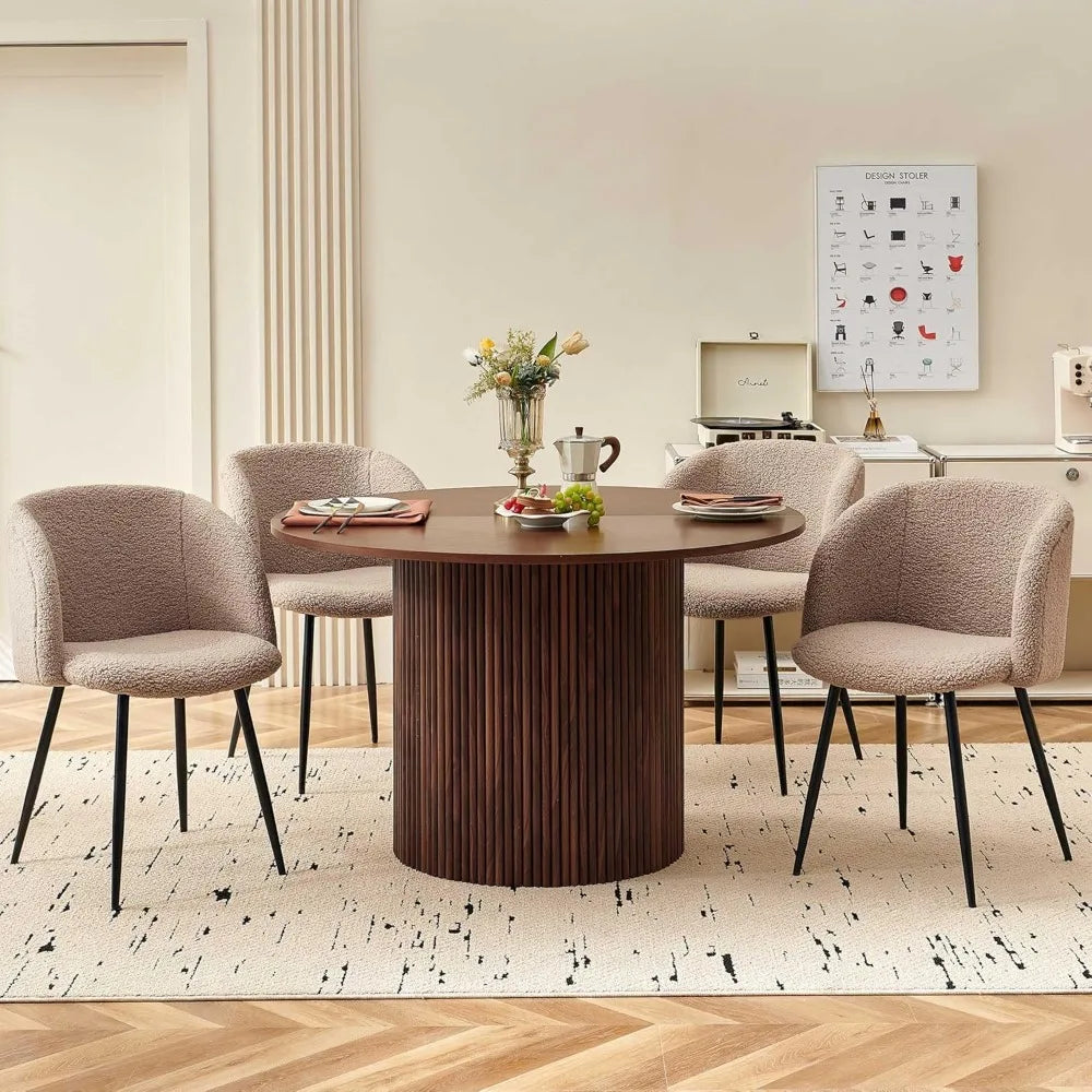 Five Piece Wooden Round Dining Table And Barrel Chairs Set