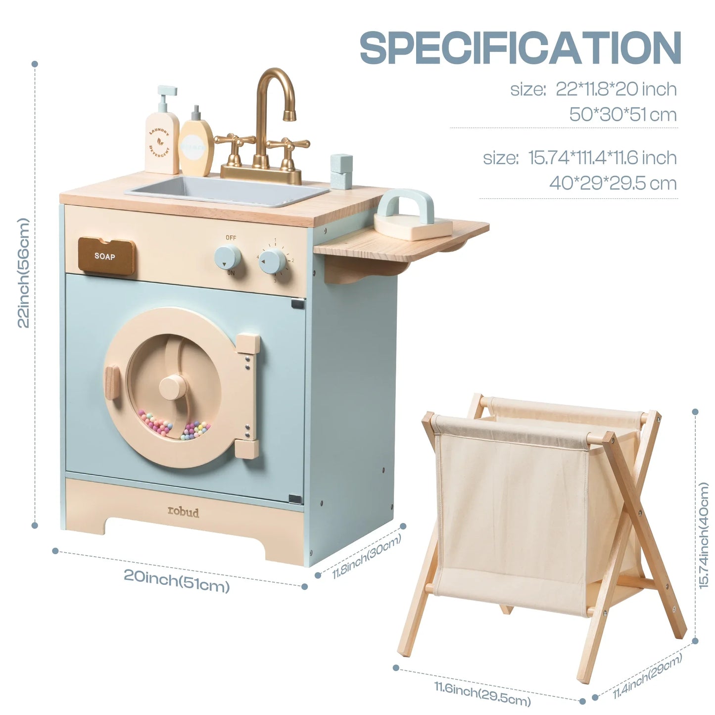 Robotime Robud Kitchen Washer Playset Wooden Blue For Kids