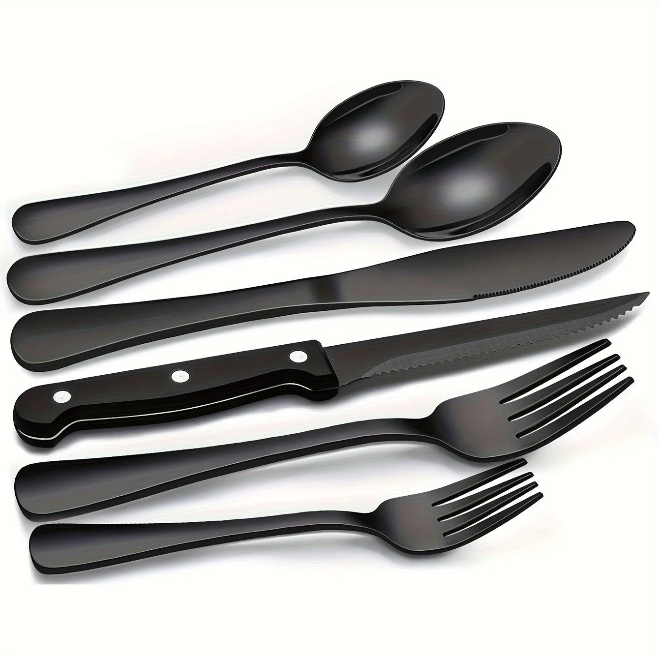 36-Piece Black Flatware Set With Steak Knives Food-Grade Stainless Steel Cutlery