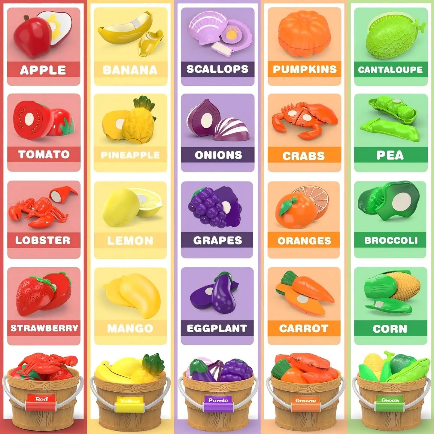 Fruit bucket, cutting and joy toy, vegetable simulation, children's play, kitchen, baby food, vegetable cutting, kitchen utensil