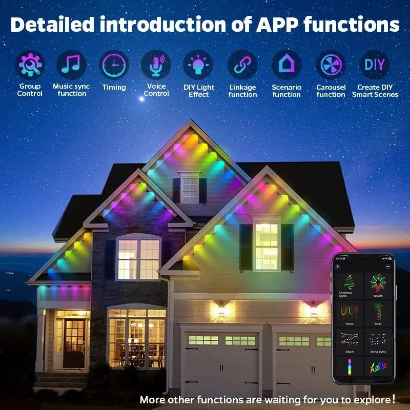 MIMIRGB Outdoor Eaves Lights LED String With App Control DIY Scene Modes