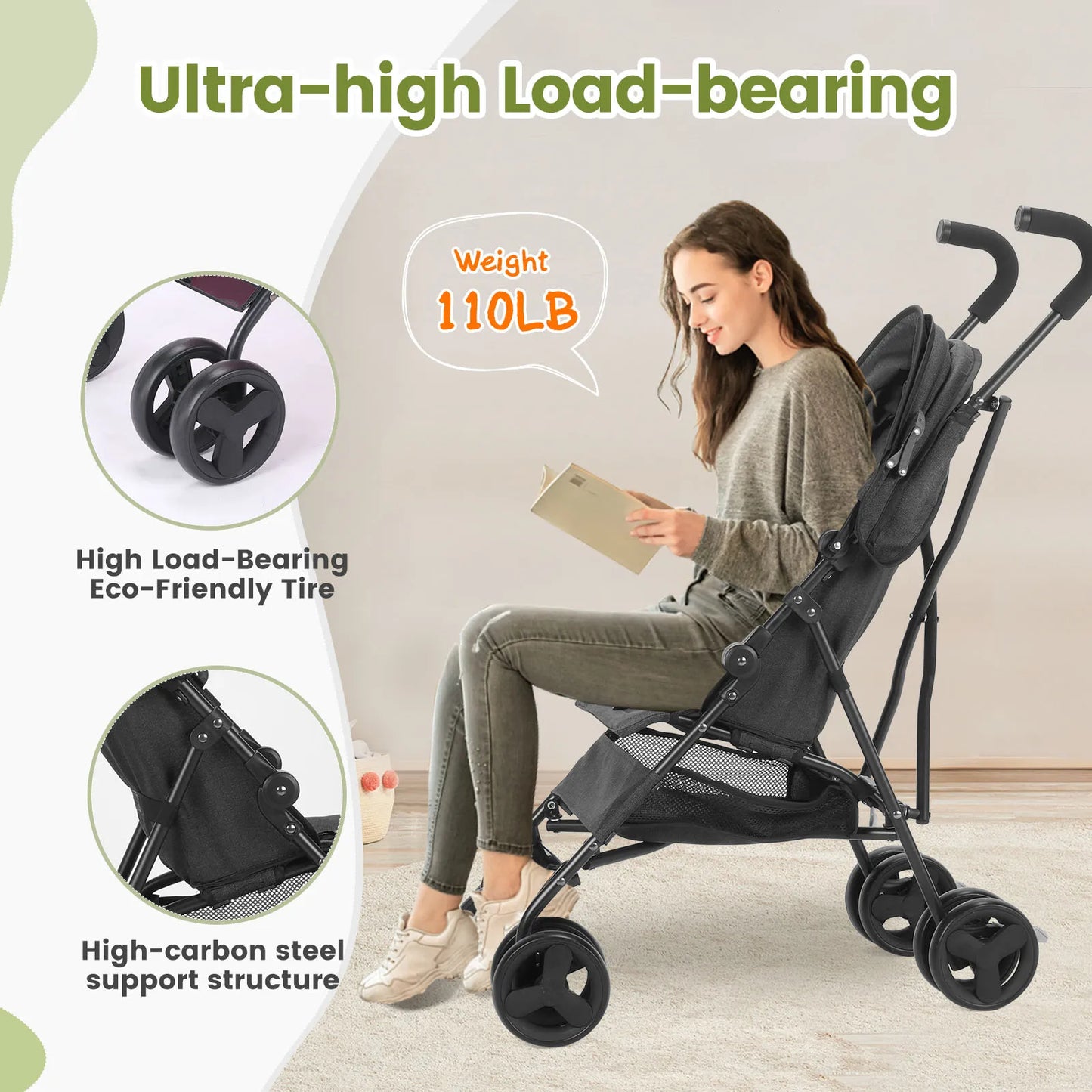Lightweight Folding Kids Stroller Sit Or Lie Down Four Wheel
