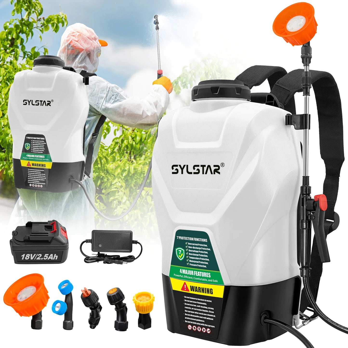 16L Garden Electric Sprayer Backpack Sprayer 100 PSI Telescopic Wand 5 Nozzles
