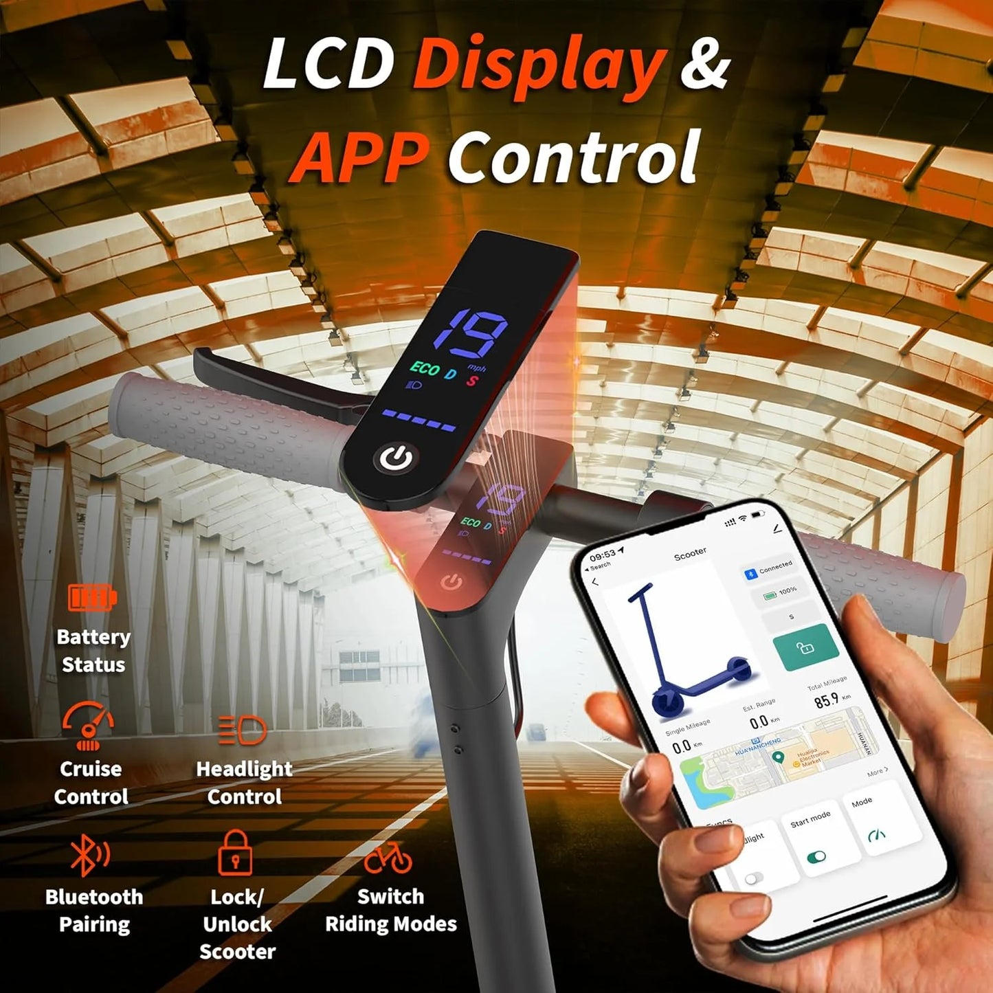 AOVOPRO ES80 350W Folding Electric Scooter Smart App Control 19mph
