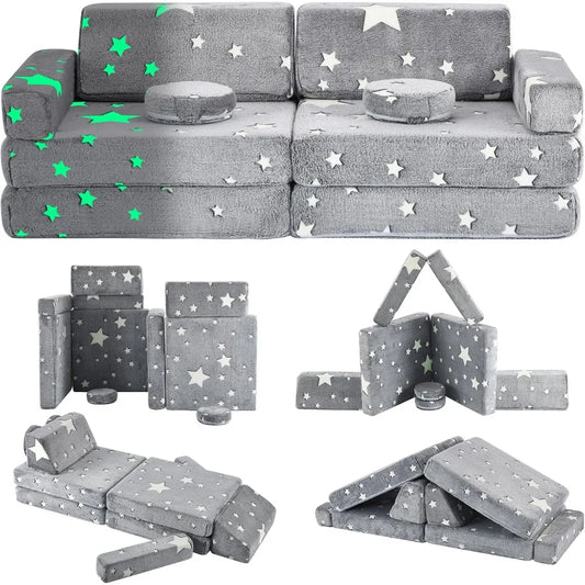 Modular Play Couch, 10PCS Creative Sectional Fort Building Sofa,for Bedroom Convertible Soft Foam Furniture Floor Cushion