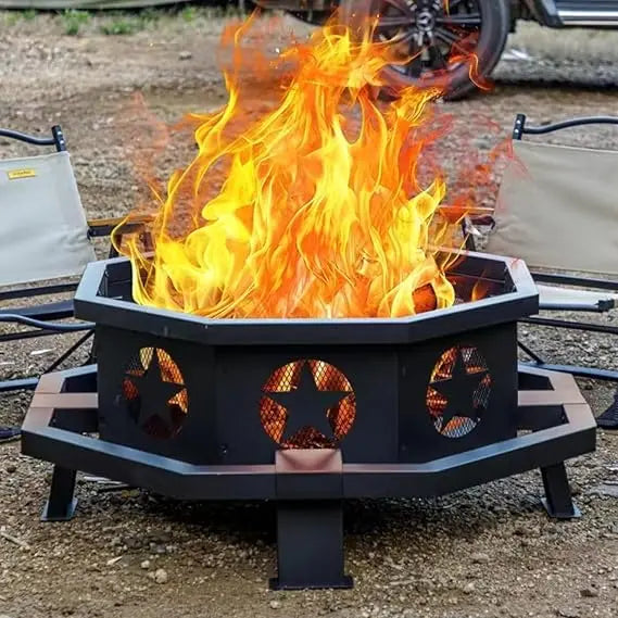 Sturdy 42 Inch Outdoor Wood Burning Octagonal Fire Pit Poker