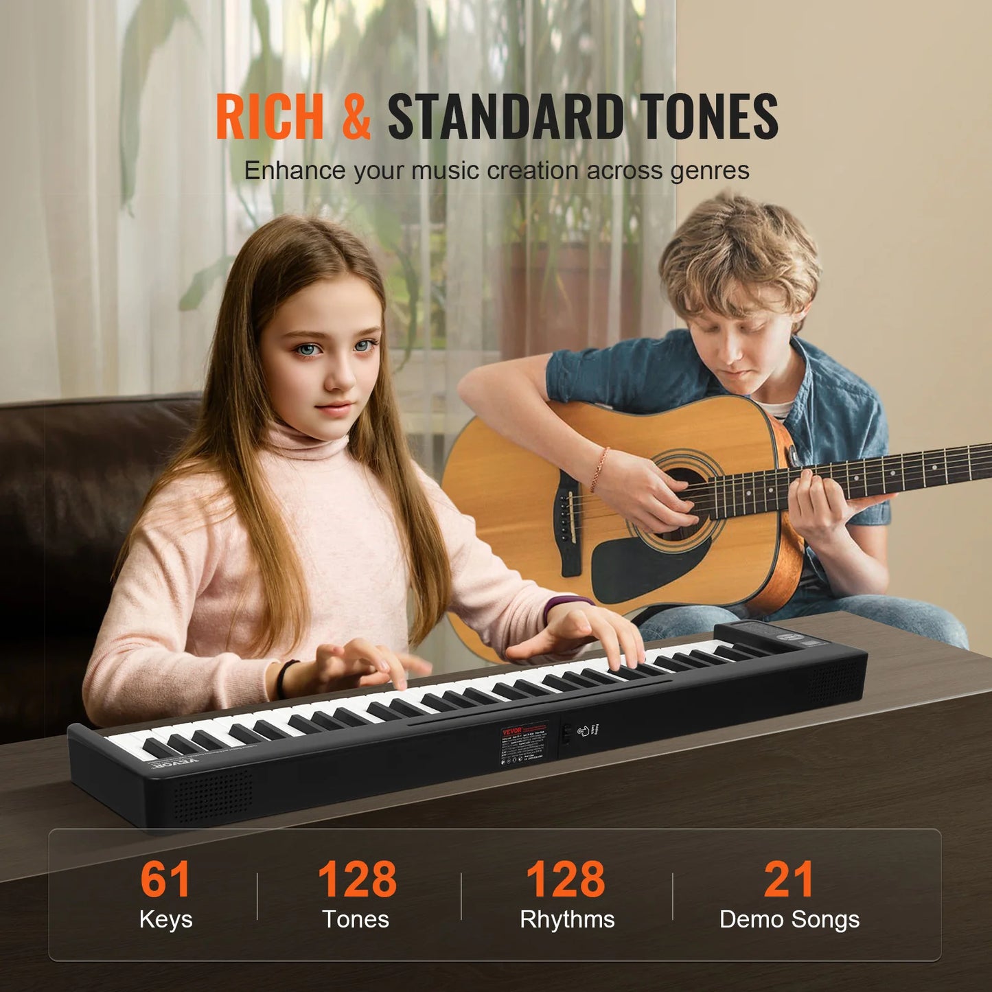 SucceBuy 61 Key Folding Keyboard Piano Bluetooth MIDI Rechargeable For Beginners
