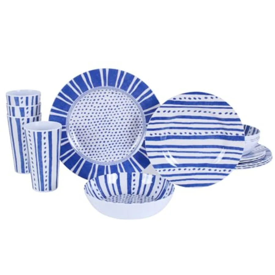 Melamine Dinnerware Set For 4 To 16 Pcs Camping Unbreakable Plates Bowls Cups