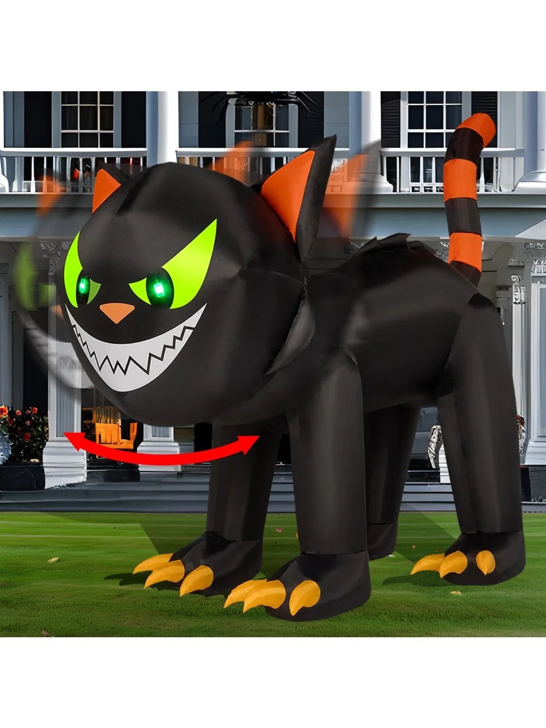 7 ft Black Cat Halloween Inflatables Outdoor Decoration Blow UpInflatable with Moving Head & Green Eyes Halloween Blow Ups Yard Decoration with LED Lights for Party Lawn Garden Decor