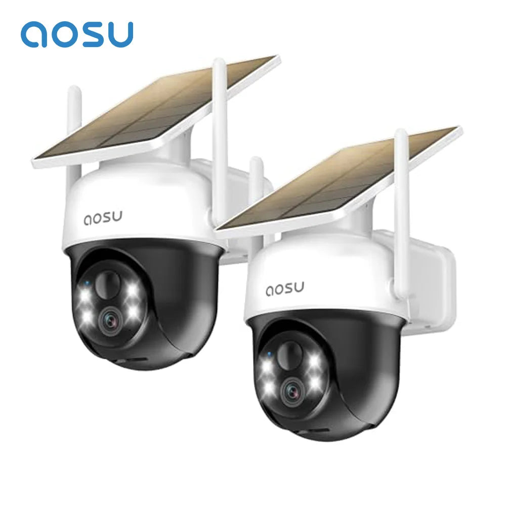 Renewed AOSU 3MP Solar Security Camera 5000mAh Battery Two Way Audio PTZ