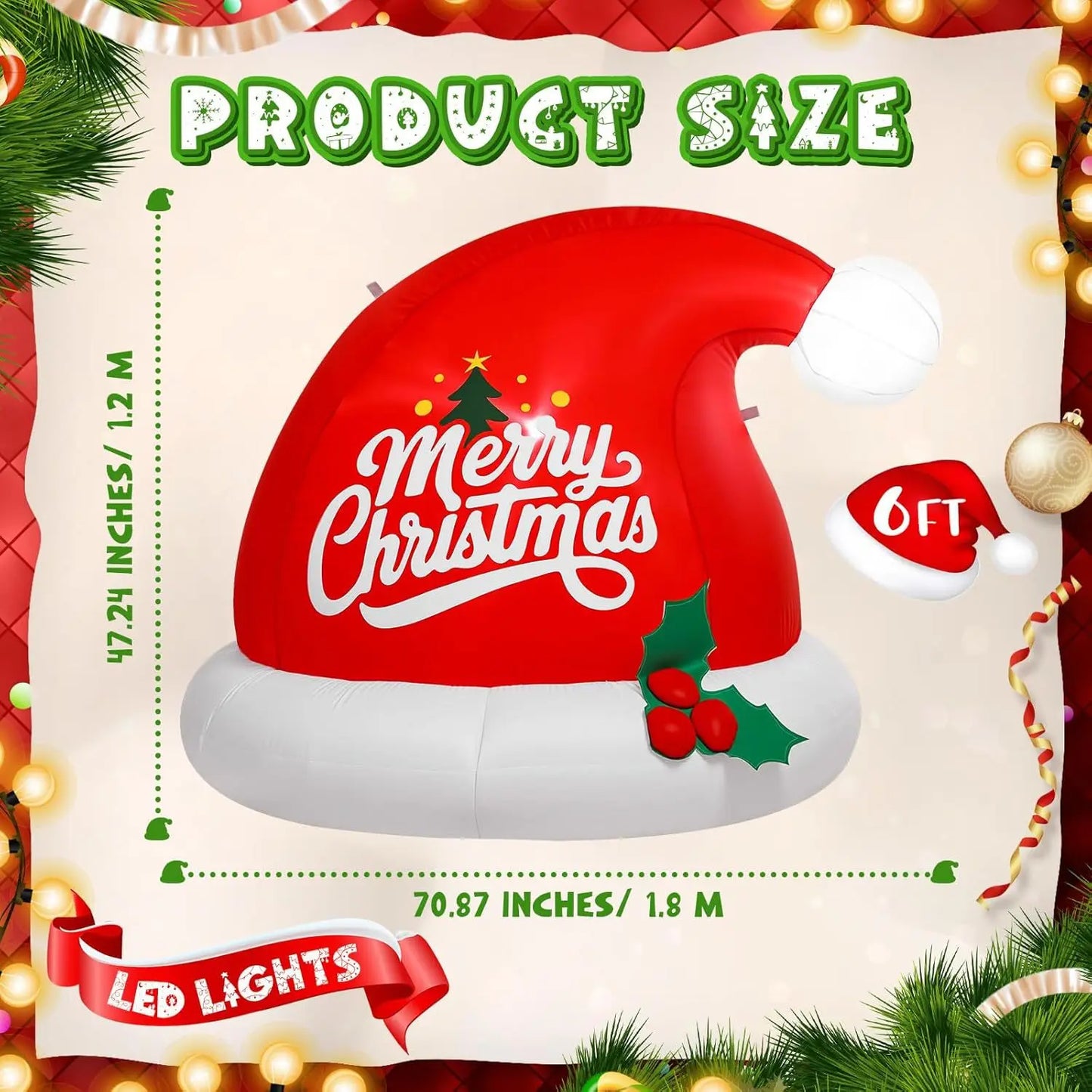 2.4M 8FT Christmas Inflatable Wall-Climbing Elderly Figure Seated Gift Hat Christmas Tree Decoration Outdoor Garden Ornament