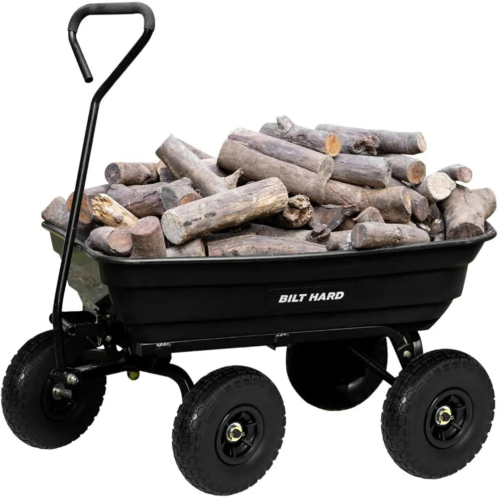 BILT HARD 4 Cu.Ft 10" No-Flat Tires Poly Yard Dump Cart with 180° Rotating Handle 600 lbs Capacity Heavy Duty Garden Carts Wagon