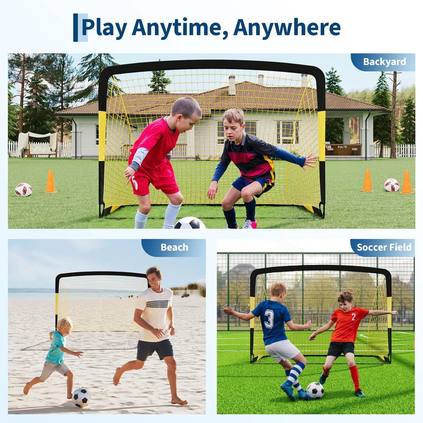 6x4ft Pop Up Soccer Goals Set Of 2 With Ball Cones And Pump For Kids