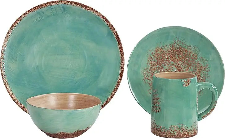 Patina Turquoise Ceramic Southwestern Dinnerware Set With Plates Bowls Mugs