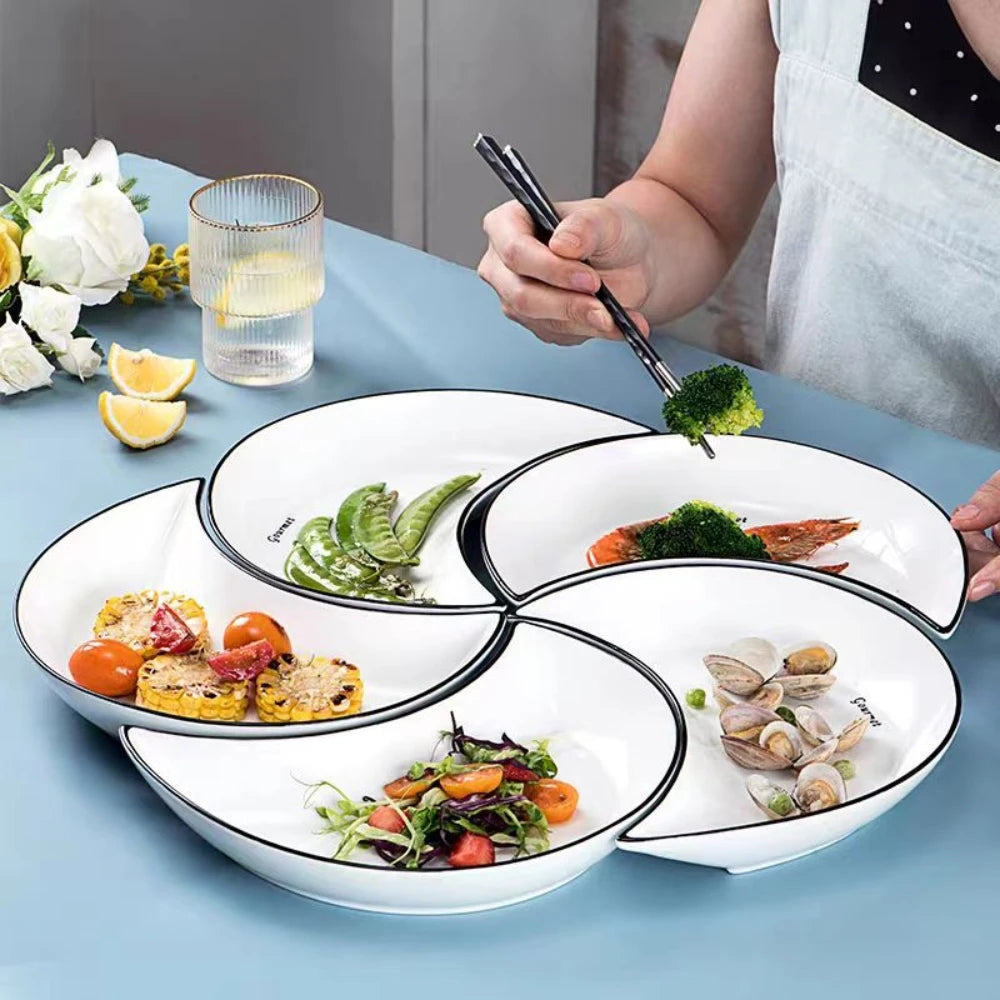 5 Piece Reunion Moon Shaped Ceramic Dinnerware Set For Hot Pot Plates