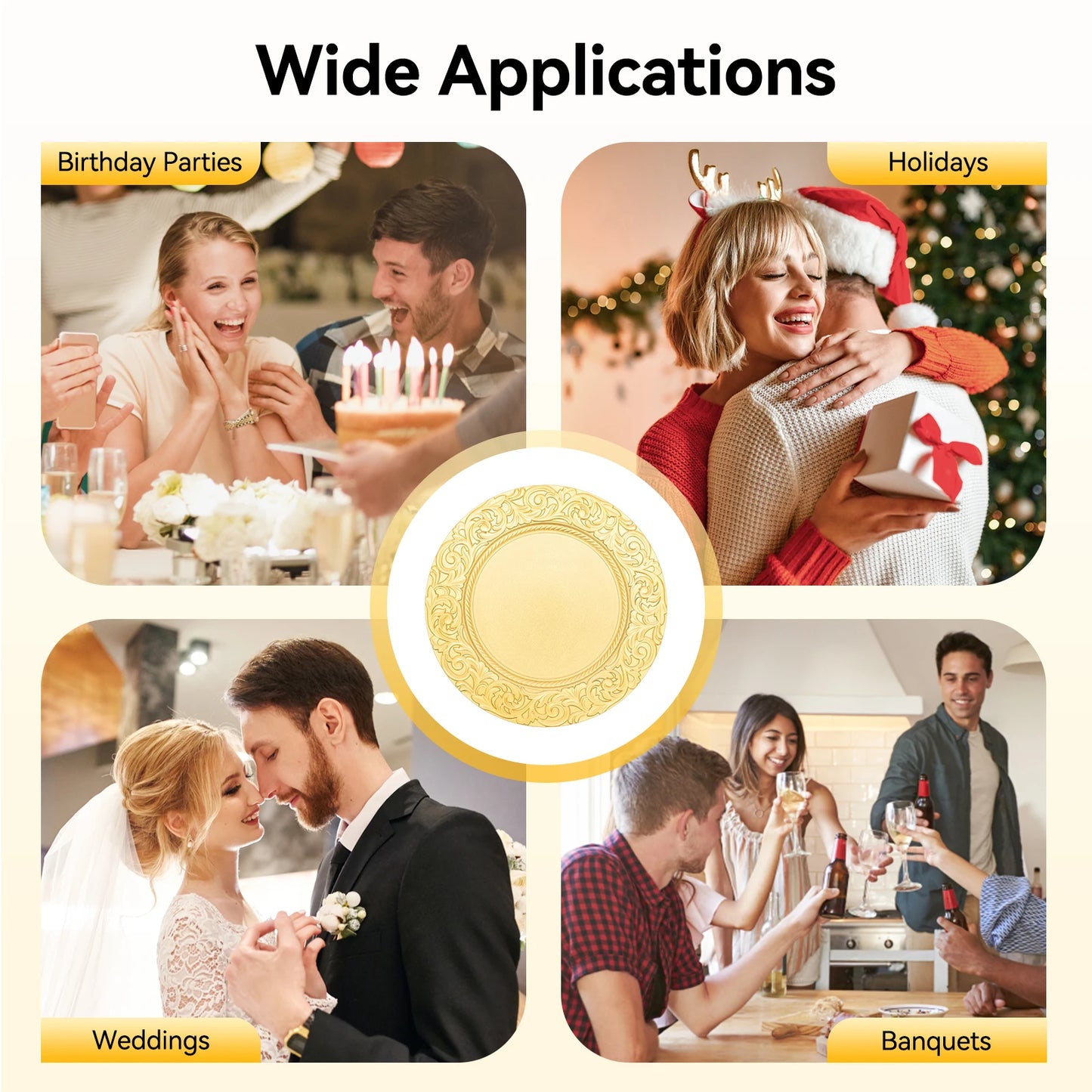 100 Piece Round Charger Plates Set Black Silver Green Gold For Weddings Banquets