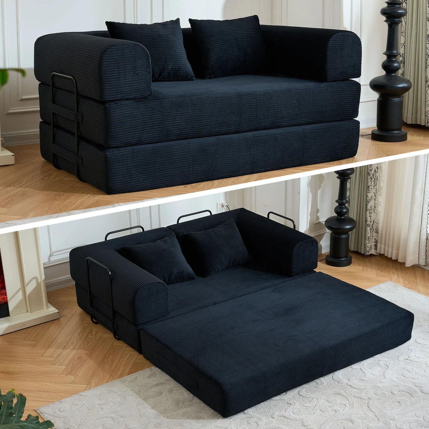 59 Boneless Foldable Sofa Bed Convertible 2 Seater Corduroy Couch Sleeper