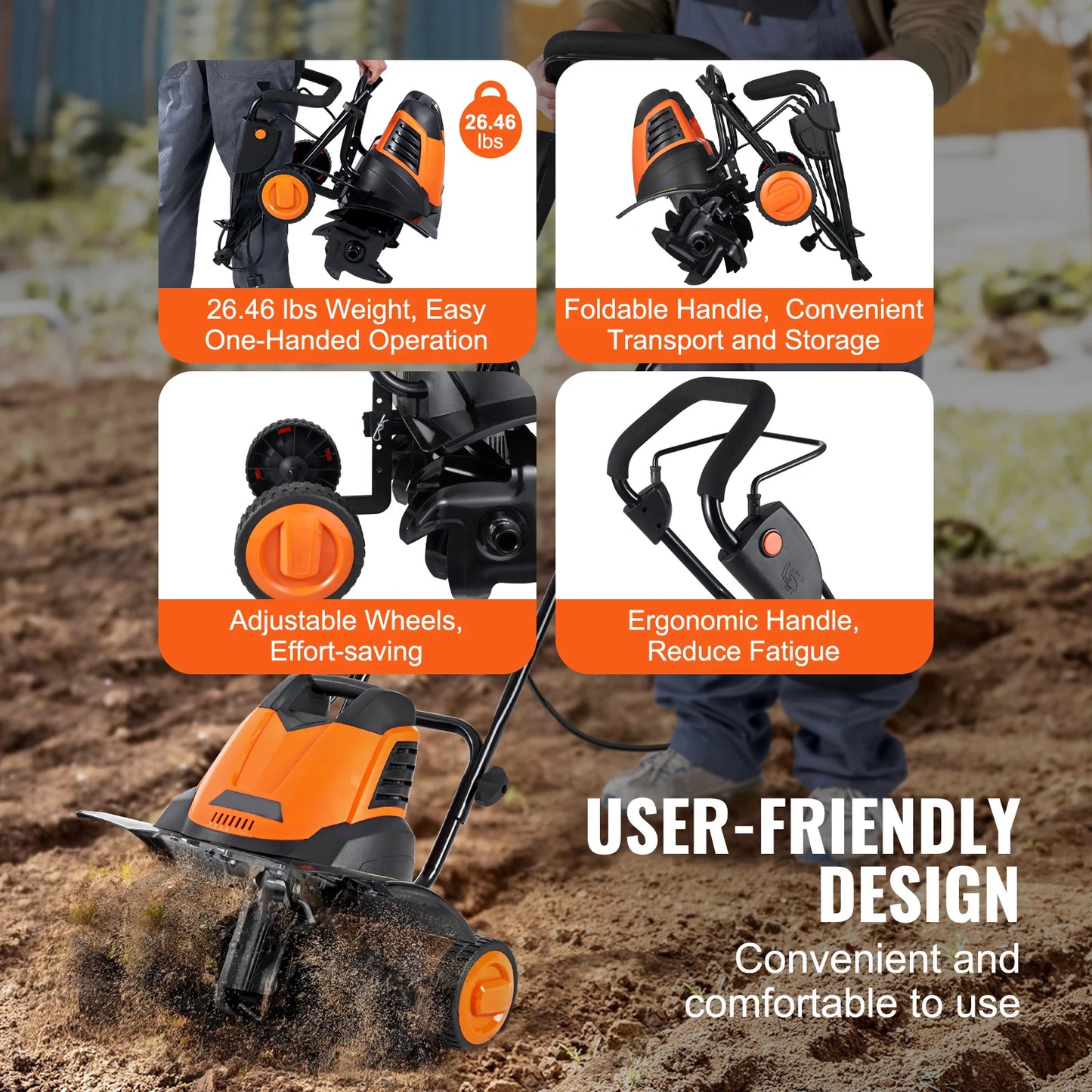 SucceBuy 12 Amp Electric Tiller Corded 18 Inch 3.94in