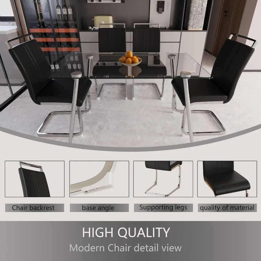 Glass Dining Table Set For 4 Modern Rectangle Chairs