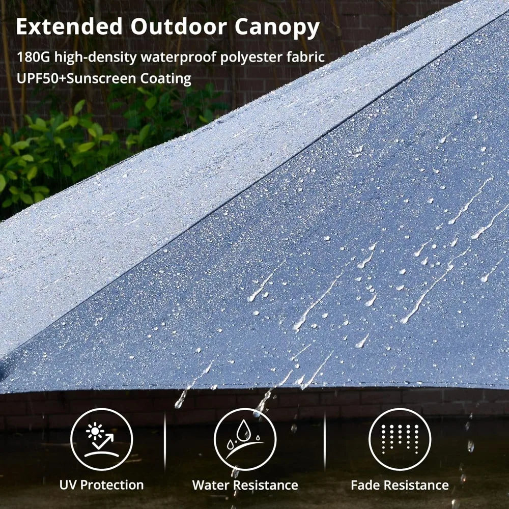15ft Rectangle Double Sided Patio Umbrella With Base And 38 LED Solar Lights