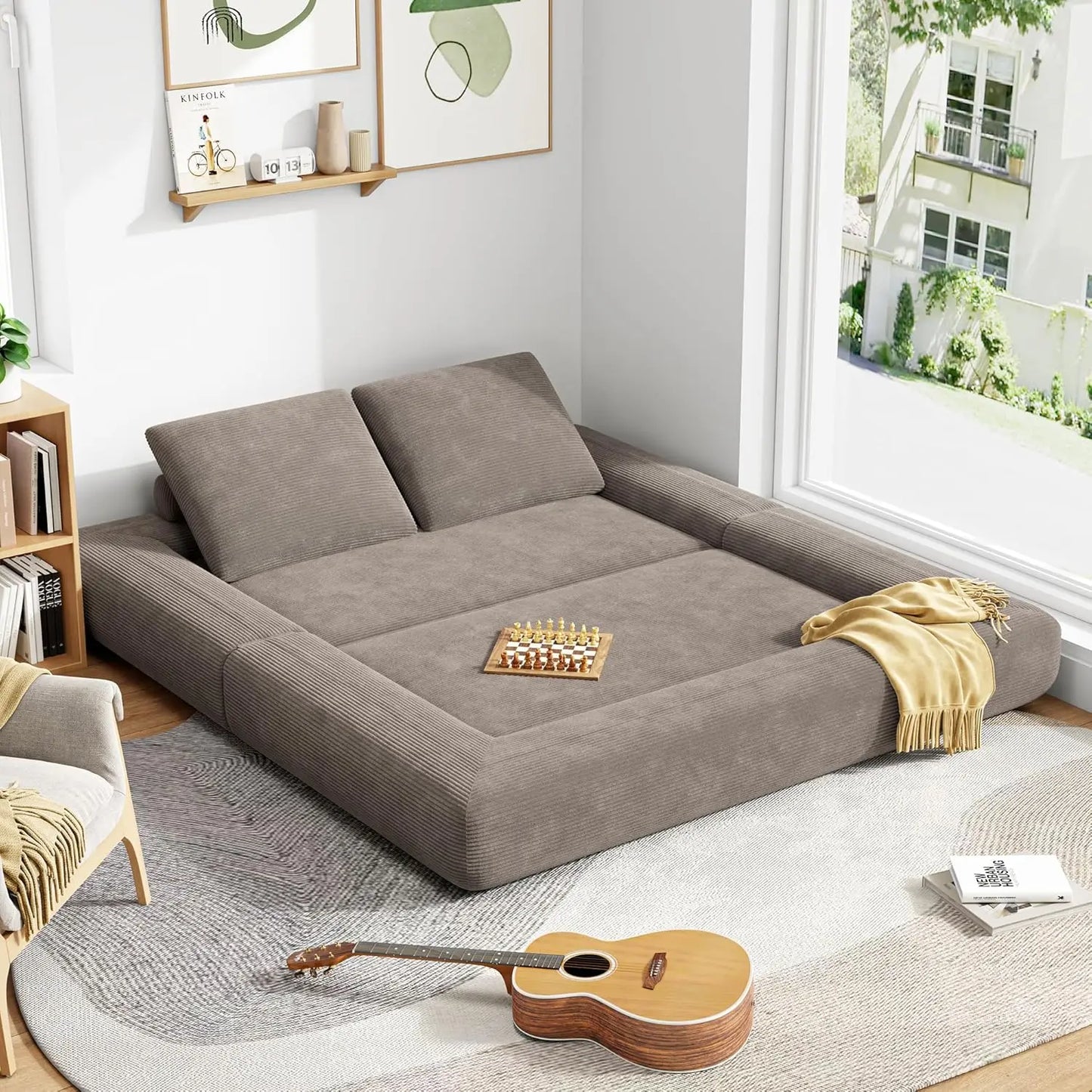 LIKIMIO Convertible Sleeper Sofa 3 In 1 Corduroy Green