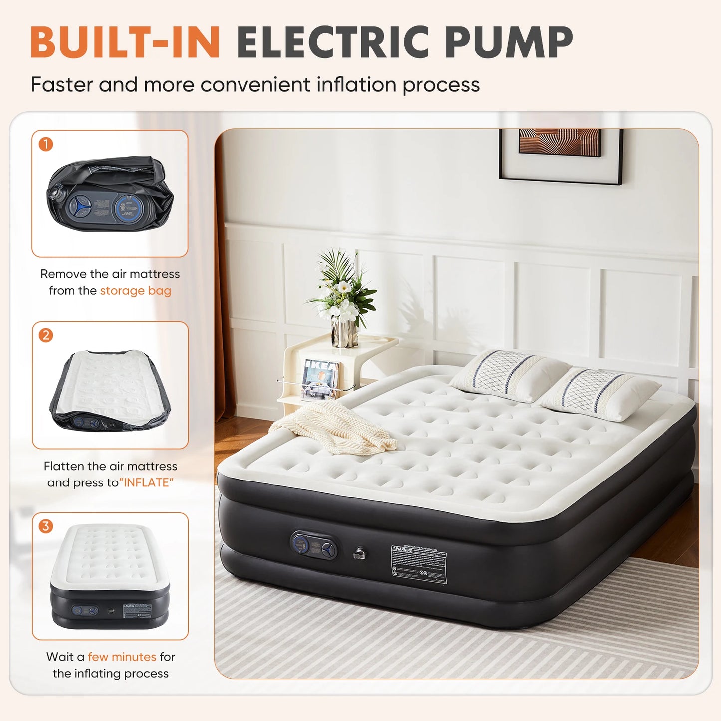 JHK Queen Twin Size Air Mattress Blow Up Double Height Non Slip Bottom 660 Lbs