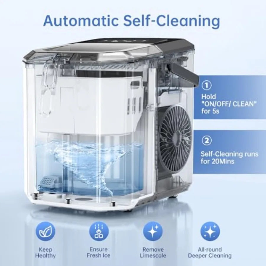 Stainless Steel Ice Maker Self Cleaning 12kg 24H Two Sizes 9 Ice Cube Ready