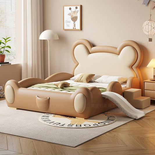 Children's Bed with Safety Guardrail Slide Boy and Girl Cartoon Cute Bear Solid Bed Single Bedroom Small Bed Cama Para Niña
