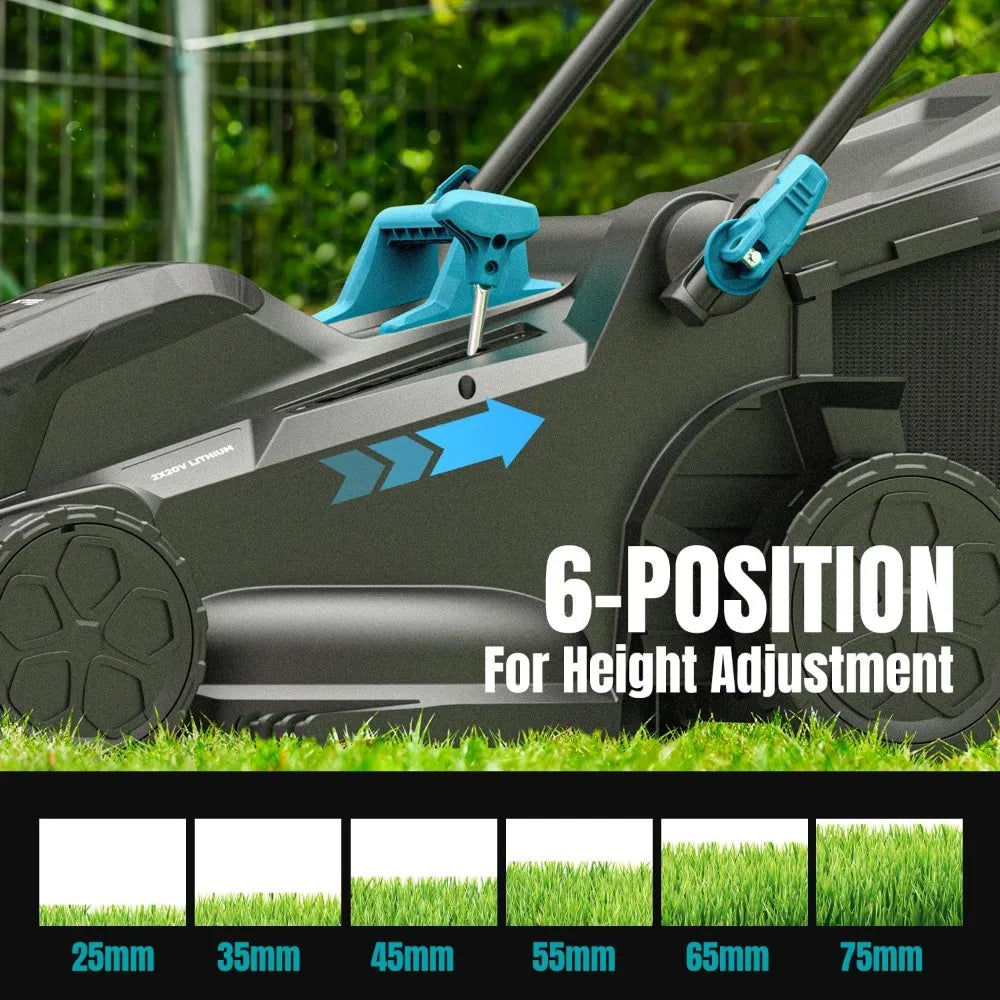 Cordless 2x20V 16 Inch Push Lawn Mower 6 Position Height