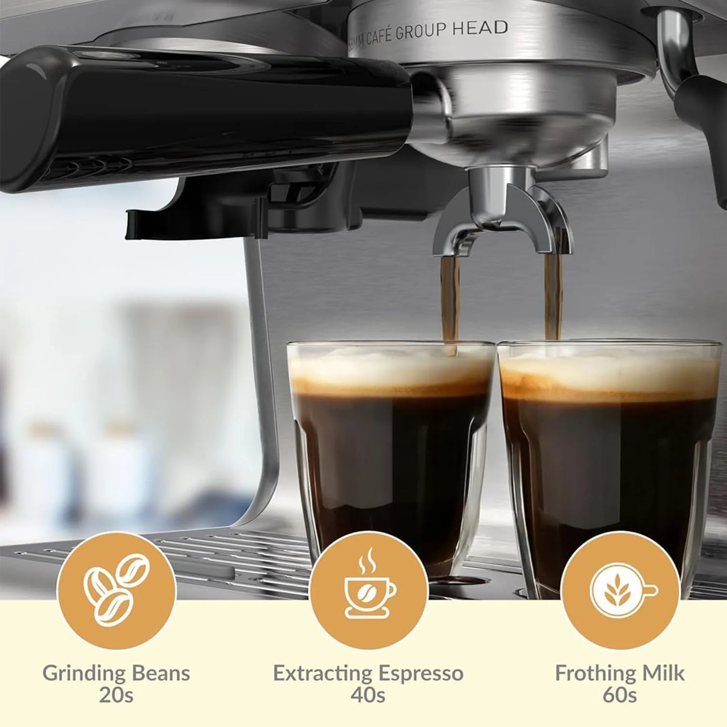 20 Bar Espresso Machine 1450W Semi Automatic Grinder For Latte Cappuccino Gift