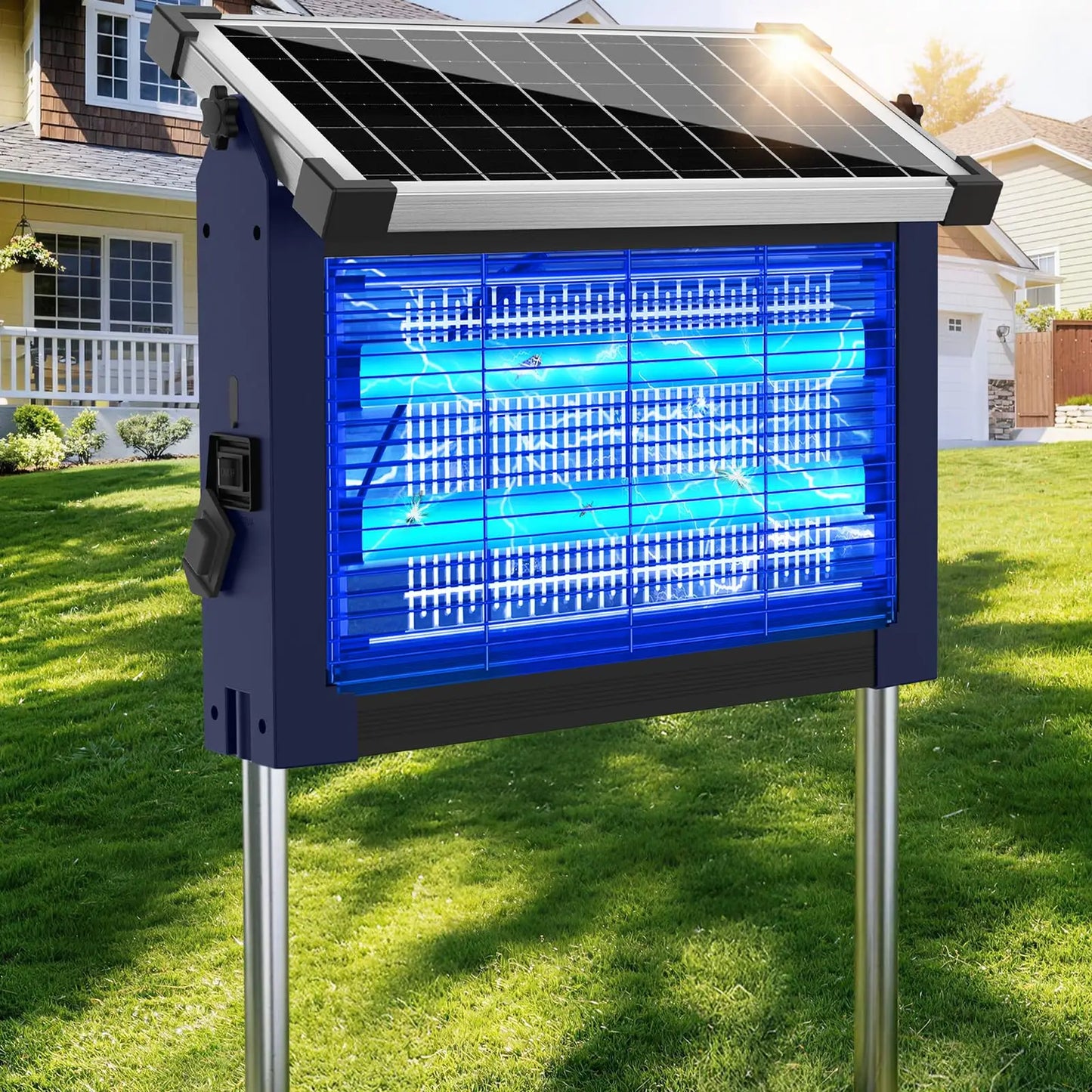 Solar Bug Zapper Outdoor 4500V Waterproof Mosquito Killer Panel Sensor