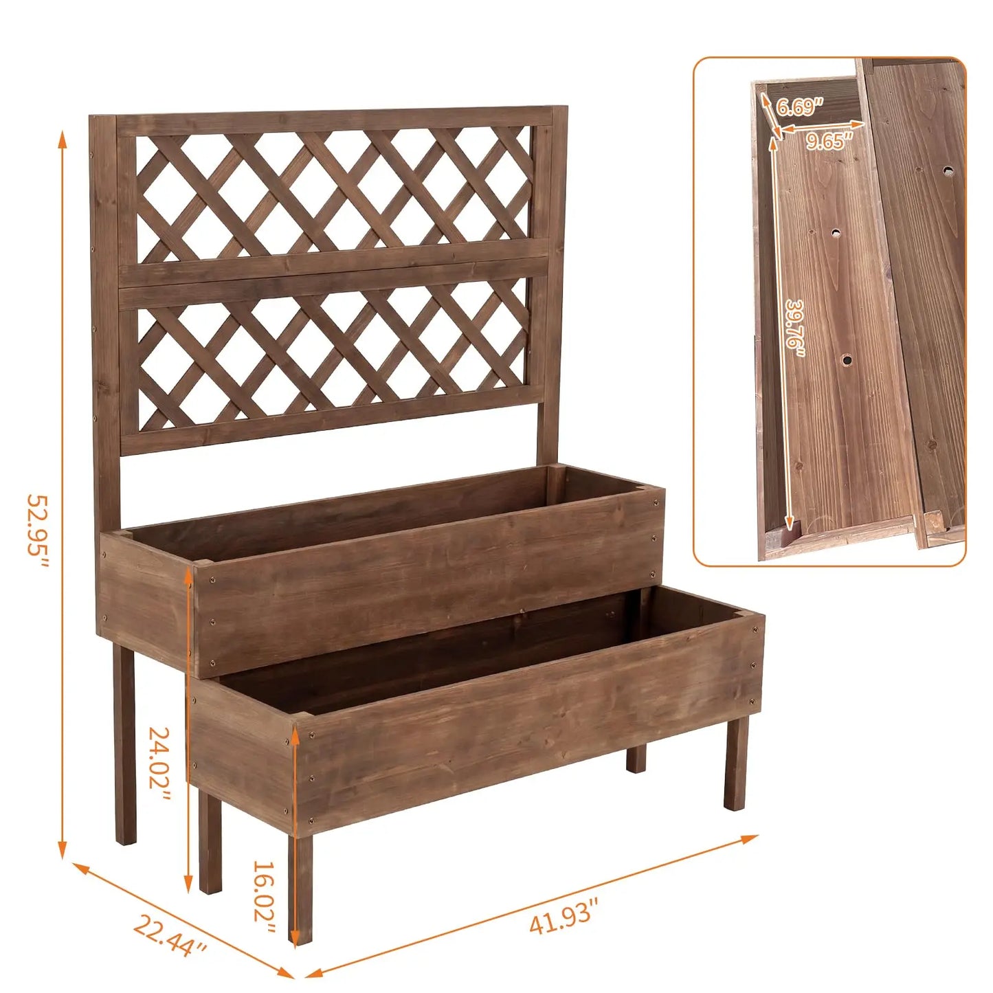 Wooden Raised Garden Bed with Trellis, 2-Tier Outdoor Elevated Planter Box with Legs & Drain Holes, Outdoor Gardening Planters