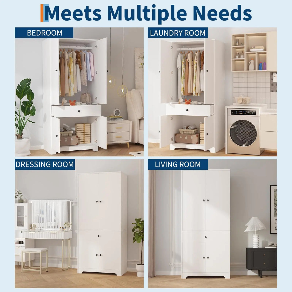 71 Inch Wooden Armoire Wardrobe With Four Doors One Drawer And Shelves