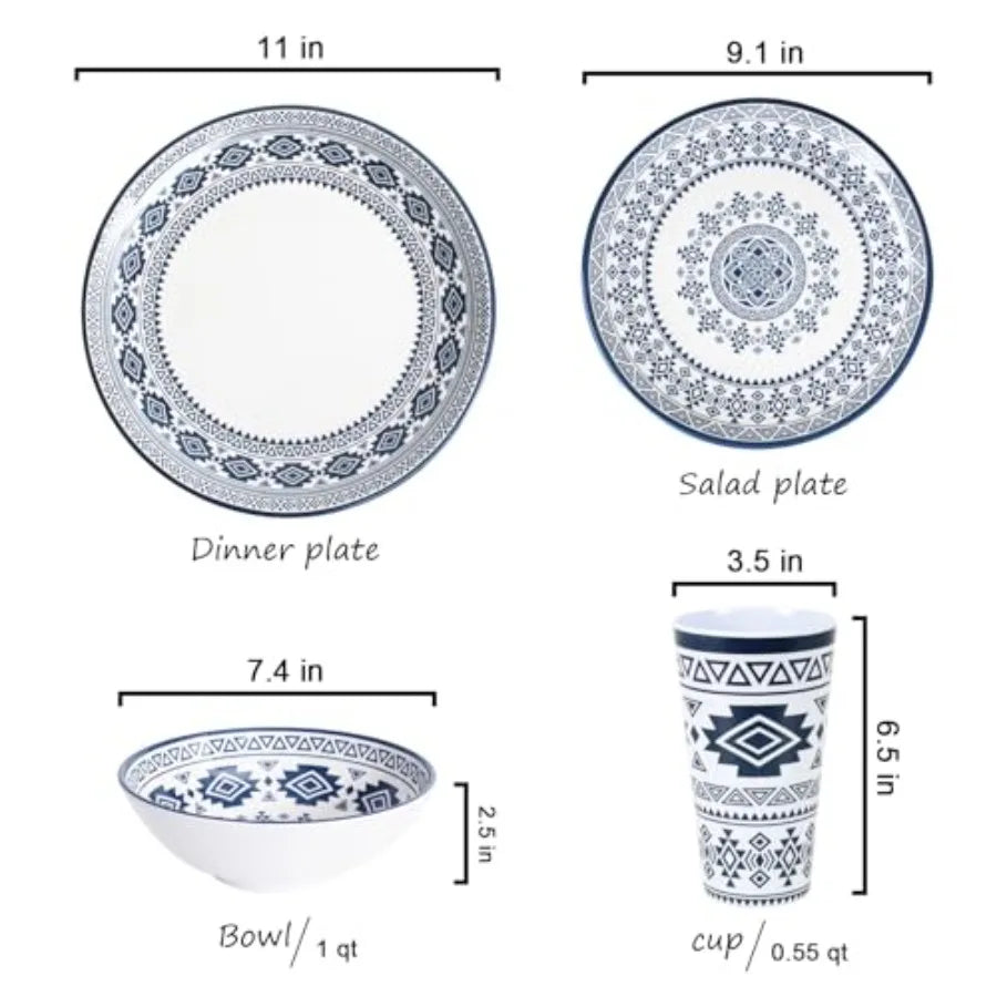 Melamine Dinnerware Set For 4 To 16 Pcs Camping Unbreakable Plates Bowls Cups