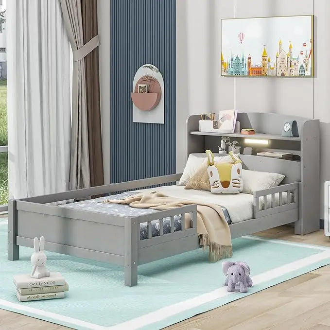 Pink Kids Twin Bed with Guardrails and Headboard Footboard 2 Drawers