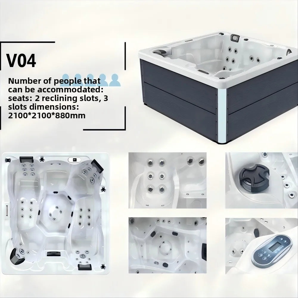 Outdoor Jacuzzi Spa Hot Tub Large Acrylic Massage Bathtub Thermostatic Villa