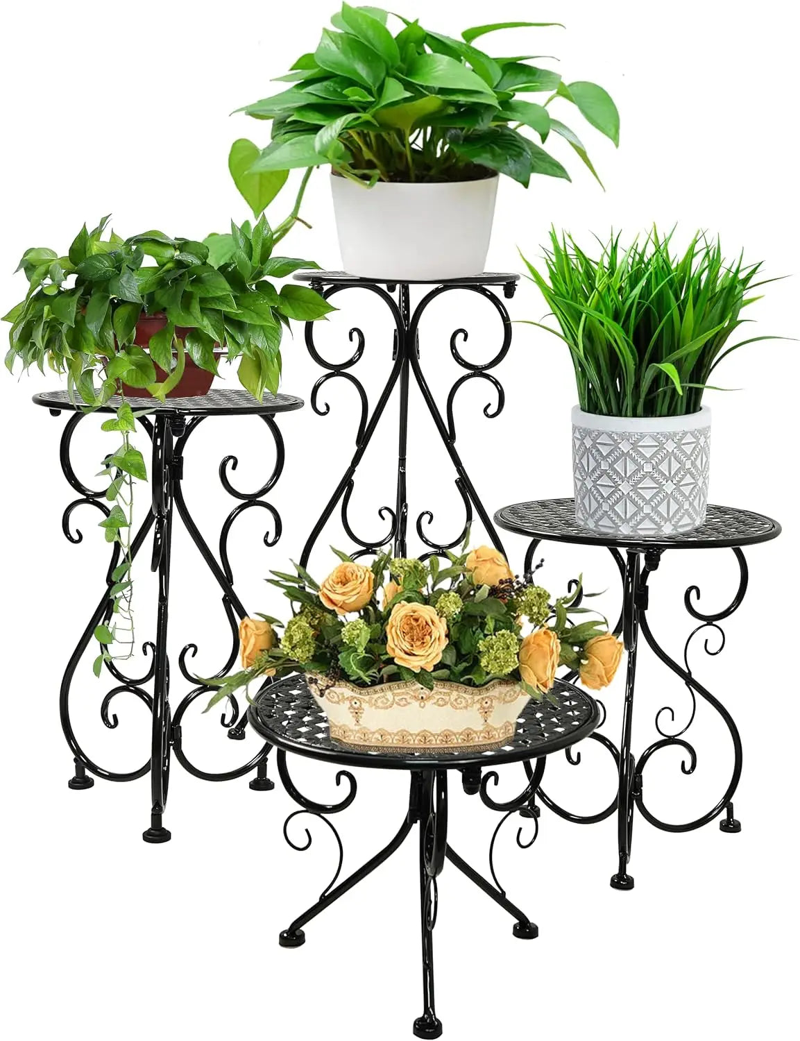 4 Pack Heavy Duty Metal Plant Stands Indoor Outdoor Rustproof With Pads