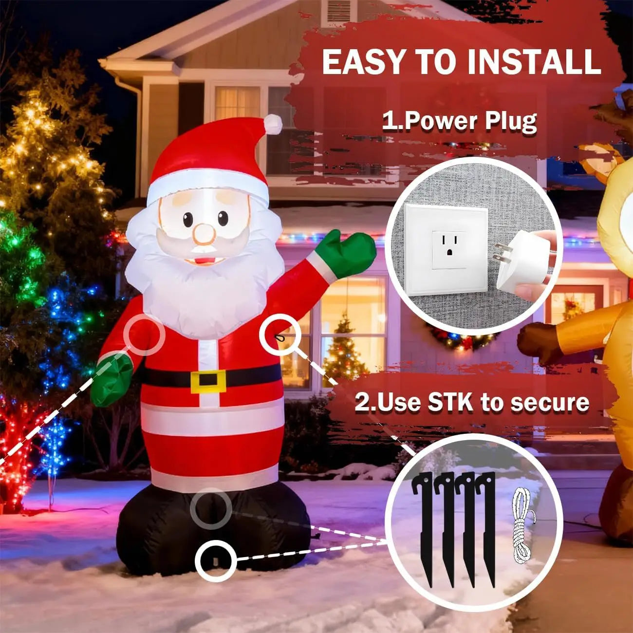 2.4M 8FT Christmas Inflatable Wall-Climbing Elderly Figure Seated Gift Hat Christmas Tree Decoration Outdoor Garden Ornament